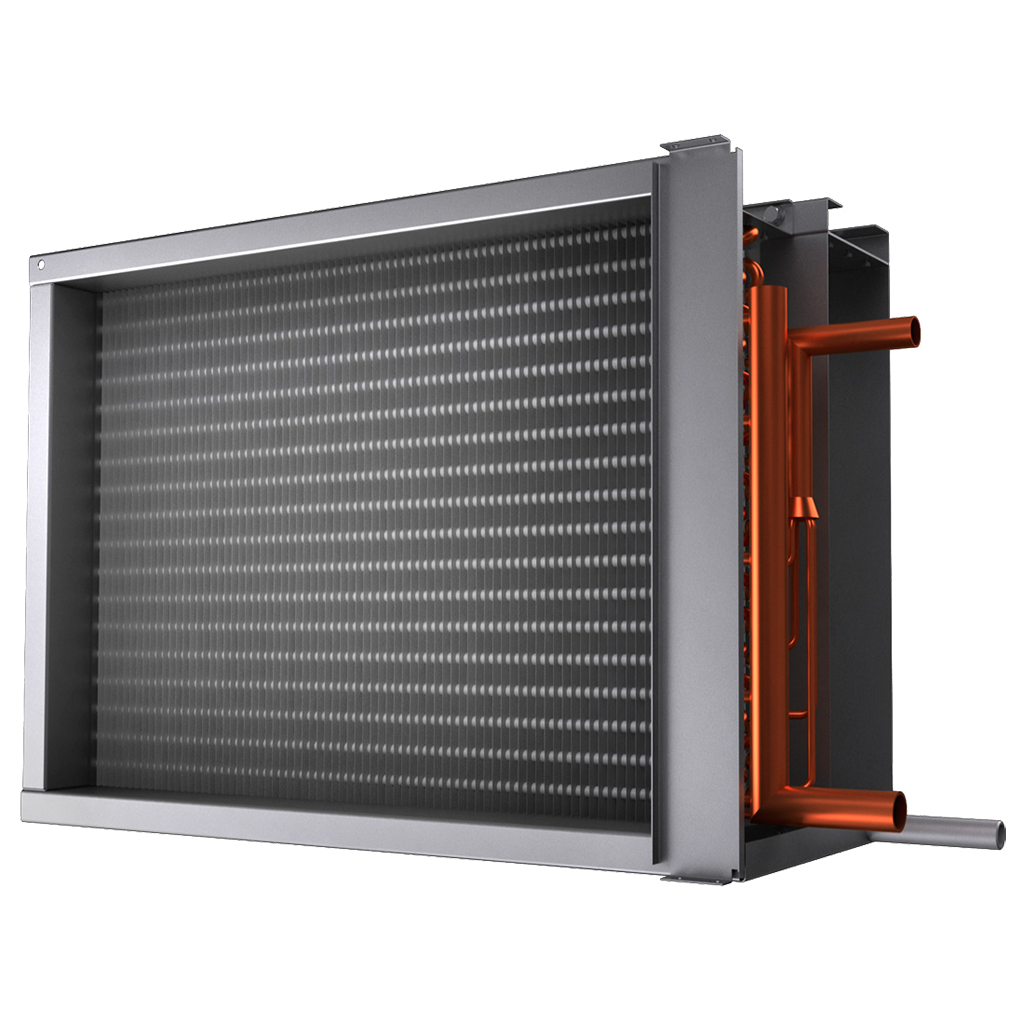 Вентиляционный холодильник. Испаритель фреоновый 3-х рядный. Воздухоохладитель фреоновый 80-50 (левый). Фреоновый охладитель для прямоугольных каналов 300х200. Фреоновый Медно-алюминиевый охладитель.